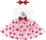 [IBTOM CASTLE] Baby Girl Strawberry 1st/2nd/3rd Birthday Outfit Sparkly Berry Tutu Dress Sequin Bow Headband Cake Smash Clothes