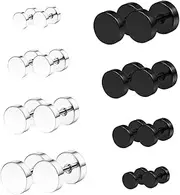 [OATIPHO] Titanium Steel Earrings Stainless Steel Studs Men's and Women's Fashion Earrings Comfortable Flat Back 8 Pairs Great for Piercing