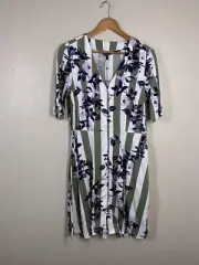 Vero Moda Vilja Striped Floral Shirt Dress Large L Mixed Print Button Front