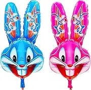 2 PCS Easter Bunny Balloons, Easter Foil Balloon, Bunny Head Decorations, Giant Super Shape Rabbit Head Foil Balloons for Kids Party Birthday Decoration Home Garden Decor