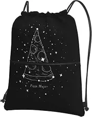 EdWal Pizza Constellation Print Drawstring Backpack Gym Bags Sports Bags With Zipper Pocket For Travel Beach, Black, One Size