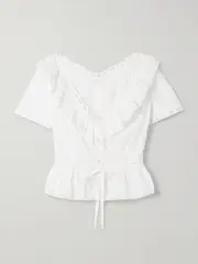 [Loretta Caponi] Loretta Caponi - Giannella Lace-trimmed Broderie Anglaise Cotton-voile Blouse - White - large large White