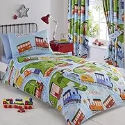 Kids Boys Blue Green Steam Engine Trains Railway Reversible Single Duvet Set