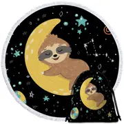 Funny Astronaut Sloth Sleeping on the Moon Round Beach Towel