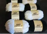 6 Skeins Premier Just Chenille Chunky Yarn ,BLACK AND WHITE color