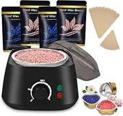 Wax Warmer Set Wax Beans Heater Hair Removal Device with 5 Packs Wax Beans and 20 pcs Wooden Spatulas, Electric Hair Removal Kit for Legs, Face, Underarm (Black)