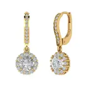 3.35ct Round Cut Halo Lever back Drop Dangle Solitaire Earrings 14k Yellow Gold