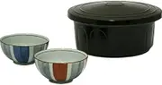 Hitsu: Far Infrared Ceramic Hitsu-kun & Mini Bowl Set, Arita Ware Ichin Two-Color Brush, Mini Chazuke (Blue) (Red)