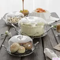 在飛比找樂天市場購物網優惠-防塵透明蛋糕食物罩展示盤創意乾果甜品臺蛋糕罩裝飾托盤