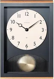 INTERZERO Pendulum Clock Wall Clock Desk Clock Japanese Handcrafted Beech Oak Walnut Solid Wood Clock Non-Ticking Battery Operated Vintage Decorative for Living Room Bedroom Office (066-Gray)
