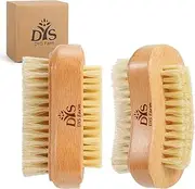 Wooden Nail Cleaning Brush 2 PCS, Fingernail Scrub Brushes to Clean Nails Toenails, Natural Boar Bristle Two-sided Non-slip Hand Foot Nails Scrubber Cleaner Brushes