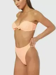 Dolce Vita Swimsuit Mango Day Glo Ribbed High Waist Bandeau Bikini S XS