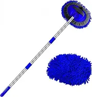 WillingHeart 47.5" Car Wash Brush Mop Cleaning Tool with Long Handle Kit for Washing Detailing Cars Truck, SUV, RV, Trailer, Boat 2 in 1 Chenille Microfiber Sponge Duster Not Hurt Paint Scratch Free