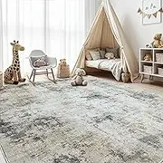 Area Rugs for Living Room Non-Slip Machine Washable Rugs for Bedroom Low Pile Blue Rug Distressed Carpet for Kitchen Dining Room Home Office Indoor Floor Mat (Brown/Beige/Grey, 60 * 120 cm)