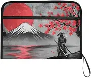 YMXFXP Japanese Samurai Moon Expandable Filing Folder, 13-Pocket Funny Cute Design with Sticky Labels, A4 Letter Size Document Organizer for Office, School, Boys, Girls