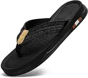 [RIKANR] Men's Beach Flip-Flops Comfort Thong Sandal Slippers Summer Outdoor Athletic Slide sandals for men with Soft Cushion, Eight-black, 9.5
