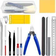Yauhar 17Pcs Hobby Model Basic Tool Kit Contains Flush Pliers, Mini File, Crafting Knife with Replacement Blades, Tweezers, Professional Modeling Building Fixing Set for Gundam