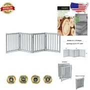Natural Solid Hardwood Dog Gate - Freestanding Indoor Pet Barrier, 4 Panels
