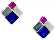 [JewelryWeb] 14k White Gold Blue and Red CZ Simulated Diamond Kite Shaped Screw Back Earrings 10x9mm Stud Earring for Women