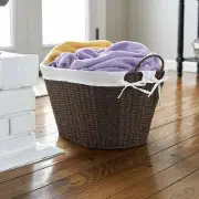 Wicker Laundry Basket Small With Handles Compact Removable Liner Air Dry Carry