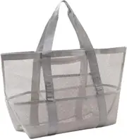 Mesh beach bag - Large beach tote bag for family beach bag for toys & vacation Essential grey