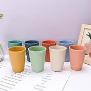 Plastic Cups, 6 Wheat Straw Cups, BPA Free, 12 Ounce Unbreakable Children's Cup, Kitchen Glass Cup, Durable Drinking Cup, Reusable Small Water Cup, Dishwasher and Microwave Safe