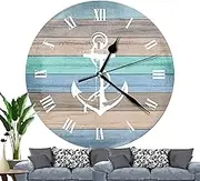 Beach Wall Clock - Easy to Read Wall Clocks,Easy to Read Wall Clocks, Beach Themed Blue Wall Clocks, Vintage Rustic Coastal Clock for Workplace, Living