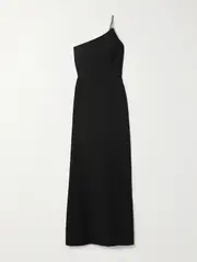 [STAUD] STAUD - Elodie One-shoulder Crystal-embellished Crepe Gown - Black - US12 US 12 Black