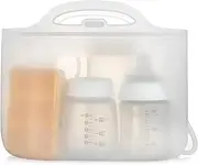 XL Silicone Travel Bottle Sterilizer Bags | Microwave Steam Sterilizer Bags for Baby Bottles, Breast Pump & Pacifiers, Reusable Steam Sterilizing Bags for Travel and Home Use (Clear Milk White)