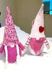 2 Gnomes Him and Hers Sequins Pink 14" Shelf Sitters