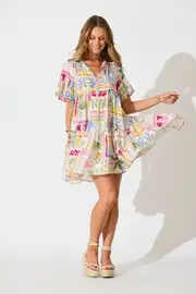 Northcote Smock Dress Short Sleeve in multicolor Multi Patchwork Print 8