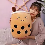 Cute Boba Milk Tea Plush Pillow Bubble Tea Plushies Soft Milk Tea Cup Hugging Pillow (Brown Triangle Eye, 24cm)
