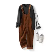 Retro Suspender Pants Loose Wide Leg Straight Elastic Motorcycle Rider Jumpsuit