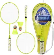 1 Pair Badminton Rackets with Balls 2 Player Badminton Set for ren Indoor Sport Game Yellow