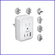 Compact 5-in-1 Travel Adapter with 6 Plug Types and USB Ports for Global Travel