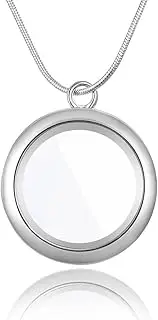 Adabele Living Memory Floating Locket Round or Heart Glass Pendant Necklace 28 Inch Tarnish Resistant Hypoallergenic Stainless Steel Surgical Women Men Jewelry, 30mm (1.1")/Round - 5pcs, Stainless