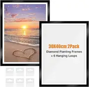 GHHKUD 2Pack Diamond Painting Frames, Frames for 30x40cm Diamond Painting Canvas, Magnetic Diamond Art Frame Self-Adhesive, Diamond Painting Frames with Hooks for Wall Window Door (Black)