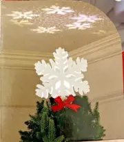 NEW ASHLAND WHITE SNOWFLAKE LED LIGHT PROJECTOR TREE TOPPER 10.8"