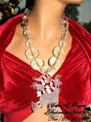 Arturo E.Reyna CHRISTMAS SNOWMAN CLEAR LUCITE CRYSTALS HANDCRAFTED NECKLACE