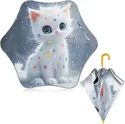 [ODAWA] Umbrellas for Girls Snowy Kitten White Kids Umbrella, J Handle Golf Stick Umbrella