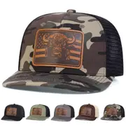Brown Flag Ox Head Leather Label Baseball Cap Unisex Sun Hat