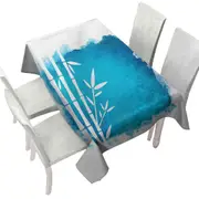 White Bamboo Silhouette over Ocean Blue Paint Tablecloth