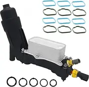 Engine Oil Cooler With Oil Filter Housing Adapter Compatible With 2014 2015 2016 2017 Chrysler 200 300, Dodge Charger Challenger Journey Durango, Jeep Cherokee Wrangler Replaces 68105583AF