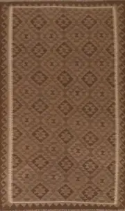 Geometric Kilim Brown Area Rug 5x8 Wool Hand-Woven Carpet