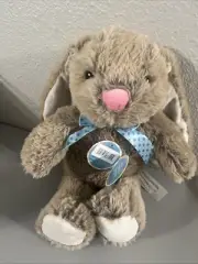 Greenbrier Bunny Rabbit Plush Stuffed Animal Tan Blue Polka Dot Bow Pink Nose