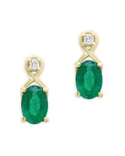 Emerald and Diamond Drop Earrings in 14K Yellow Gold