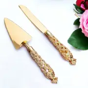 Gold Wedding Cake Knife and Server Set with Royal Filagree Handles Engagement