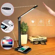 LED 3 Color Mode Dimmable Desk Lamp Wireless Charger USB Charging Port Sensor