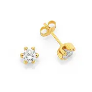 9ct Gold Cubic Zirconia Round Stud Earrings in Clear