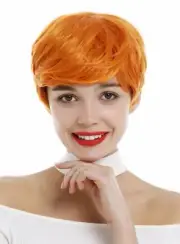 Wig Ladies Women Cosplay Very Short Pixie Parting Lightweight Wavy Orange Wig
